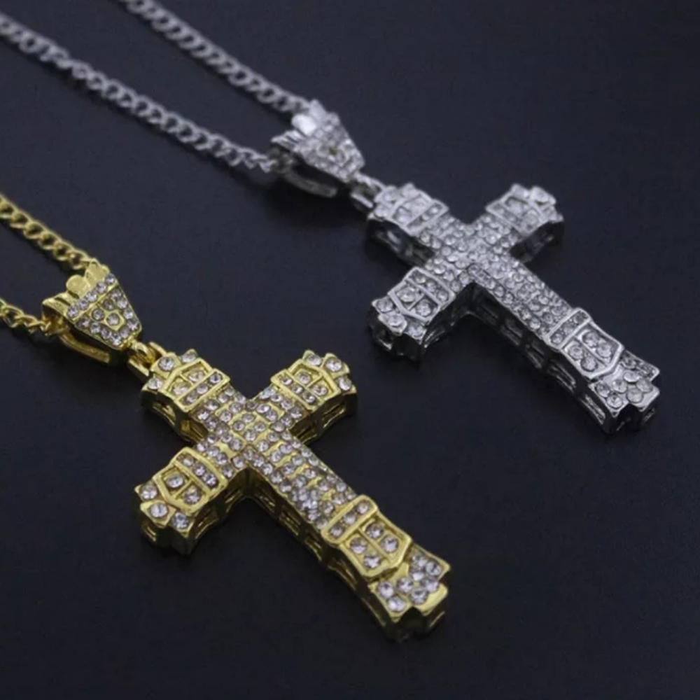 Silver Tone CZ Cross Pendant Necklace - Picture 4 of 5